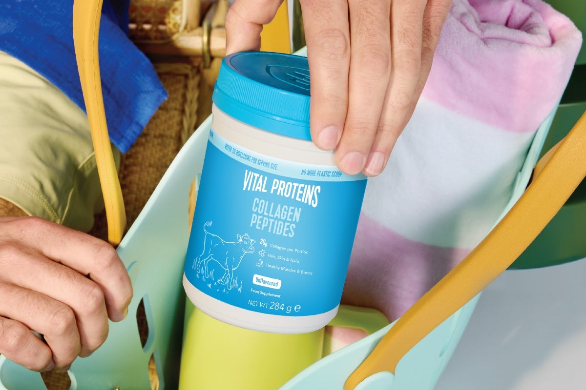 An assortment of teas alongside various tea accessories and collagen powder
